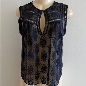 Rebecca Taylor Navy Lace Sleeveless Blouse